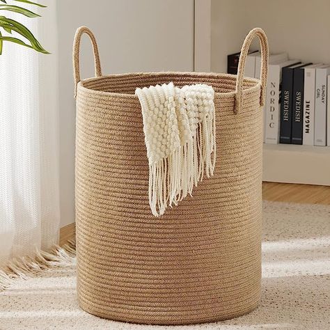 Amazon.com: YOUDENOVA Jute Rope Woven Laundry Hamper Basket, 58L Tall Laundry Basket, Baby Nursery Hamper for Blanket Storage, Clothes Hamper for Laundry in Bedroom-Large-Jute : Home & Kitchen Tall Laundry Basket, Small Apartment Hacks, Woven Hamper, Woven Laundry Basket, Organize Clothes, Nursery Hamper, Apartment Hacks, Collapsible Laundry Basket, Laundry Basket Organization