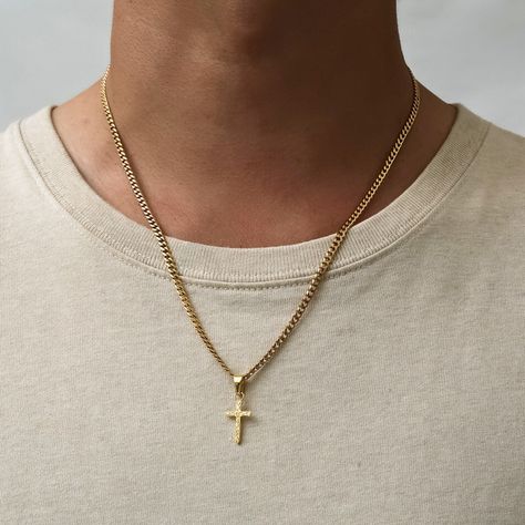 Chain With Cross Men, Gold Chain With Cross, Men Gold Chain, Cross Necklace Mens, Chain With Cross, Etsy Jewellery, Chain Necklace For Men, Necklace Mens, Sterling Silver Cross Pendant