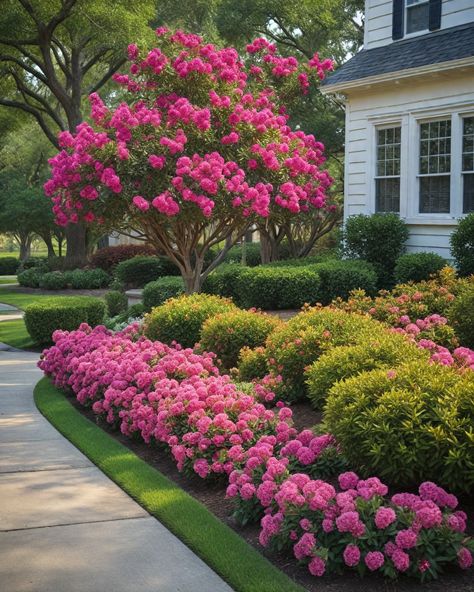 10 Best Shrubs For Front Of House Full Sun Border Bushes Shrubs, Full Yard Landscaping, Landscape Plants Front Yard Full Sun, Landscaping Layout Ideas, Front Of Yard Landscape Ideas, Simple Flower Garden In Front Of House, Formal Landscaping Front Yard, Texas Curb Appeal Front Yards, Tulips Front Of House