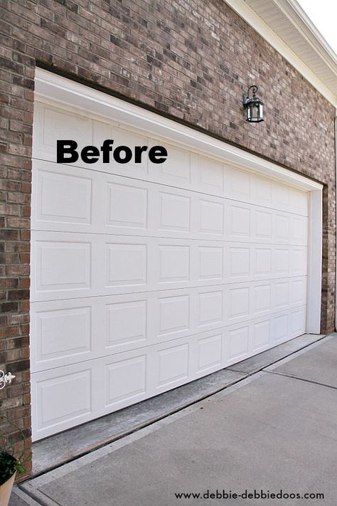 Carriage style garage door - Debbiedoos Cheap Garage Doors, Carriage Style Garage Doors, Garage Door Paint, Carriage Garage Doors, Garage Door Hardware, Improve Curb Appeal, Garage Door Ideas, Garage Door Types, Door Plan