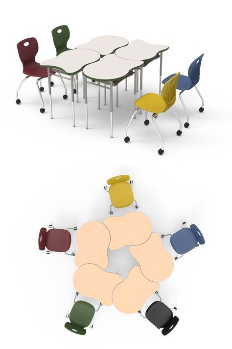 Modular Chair And Table, Modular Office Table Design, Collaborative Furniture Office, School Furniture Design, Modular Collaboration Furniture, Collaborative Furniture, Desk Arrangements, School Tables, Modular Table