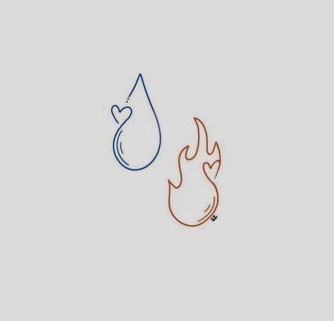 Fire And Ice Matching Tattoos, Matching Sibling Tattoos Brother Sister Simple, Elemental Tattoo Ideas Pixar, Fire Design Tattoo, Matching Not Matching Tattoos, Fireboy And Watergirl Tattoo, Water Symbol Tattoo, Elemental Tattoo, Fire Sign Tattoo