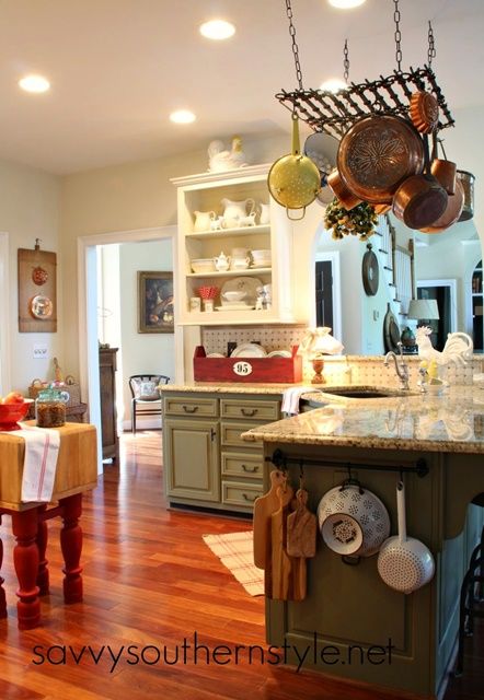 Boho Rustic Kitchen, Cabinet Transformations, Kitchen Island Cabinets, Country Kitchen Designs, Savvy Southern Style, Pretty Kitchen, Country Kitchens, French Country Kitchen, Deco Boheme