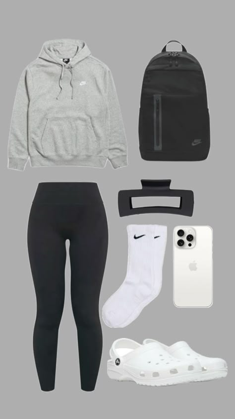 Nike Leggings Outfit, Outfit Ideas For School Leggings, Nike Hoodie Outfit, Comfy School Outfits, Grey Nike Hoodie, Simple Outfits For School, Cute Outfits With Leggings, Teen Swag Outfits, Cute Nike Outfits