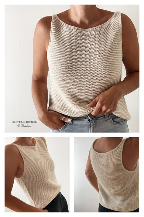 Sleeveless Top Knitting Pattern, Easy Knit Tank Top, Knitting Pattern Tank Top Free, Knitting Pattern Summer Top, Sleeveless Sweater Knitting Pattern, Summer Tops Knitting Patterns, Crochet Patterns Tops Summer, Camisole Knitting Pattern Free, Tank Knitting Pattern