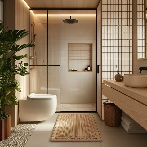 🌿 Embrace tranquility with this Japandi bathroom, where the serenity of a Japanese spa meets Scandinavian minimalism. The natural textures and a soothing palette illustrate a Japandi bathroom design that's both elegant and grounding. From the Japandi shower space to the sleek Japanese toilet, every detail is curated for a harmonious retreat. Transform your daily routine into a Zen experience. #JapandiBathroom #ZenBathroom #ScandinavianMinimalism #JapaneseToilet #JapandiDesign Japandi Bathroom Design, Japandi Bathroom, Japandi House, Japanese Spa, Japan Interior, Japanese Bathroom, Minimal Bathroom, Japandi Interior Design, Zen Interiors