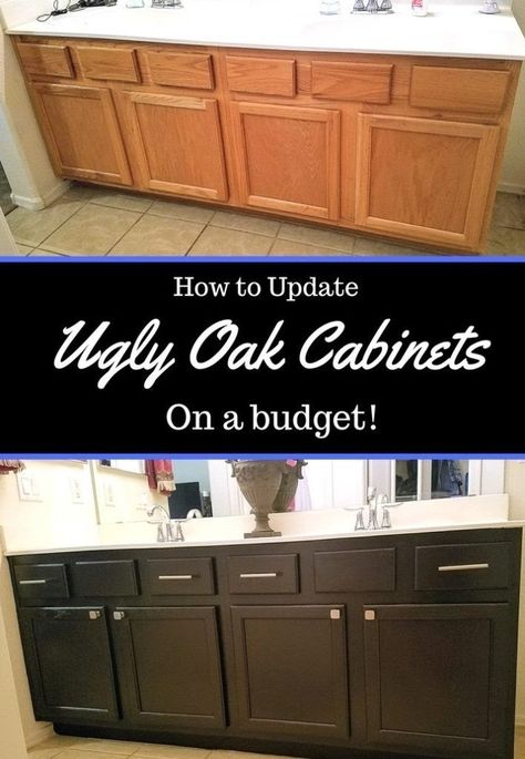 How To Update Ugly Oak Cabinets On A Budget - Cheap and Cheeky Cabinets On A Budget, Bathroom Cabinet Makeover, Bathroom Cabinets Diy, Architecture Renovation, Painting Oak Cabinets, New Kitchen Cabinets, Kitchen Cabinets Makeover, Cabinet Makeover, Up House