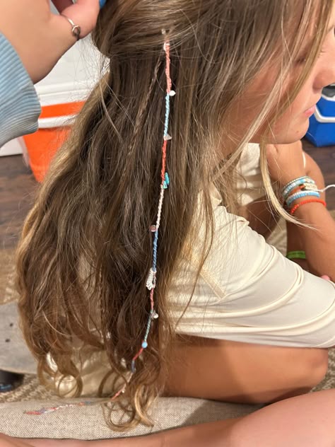 Reusable thread hair wrap for long and short hair eco friendly and sustainable vacation, summer, hippie vibes String Hair Wraps, Thread Hair Wraps, Boho Hair Wrap, Hair Threading, Long And Short Hair, Hippie Hair, Hair Stylies, Hair Wraps, Hair Beads