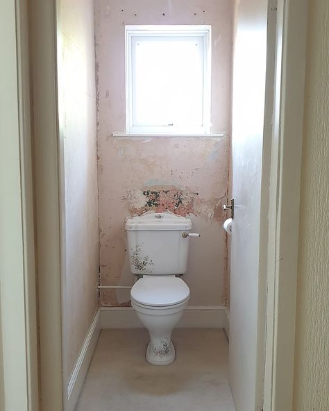 Toilet in bathroom before renovation. Art In Toilet Room, Tiles Behind Toilet, Water Closet With Window Above Toilet, Tiny Toilet Room Ideas With Window, Toilet Room With Window Ideas, Window Over Toilet In Bathroom, Toilet With Window Behind It, Small Toilet With Window, Water Closet With Window