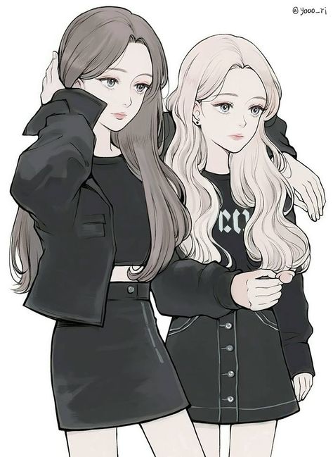 @yooo_ri #loonafanart #yves #kimlip Yves Jinsoul, Best Friend Drawings, Best Friends Cartoon, Bff Drawings, Anime Friendship, Friend Cartoon, Anime Sisters, Drawings Of Friends, Friend Anime