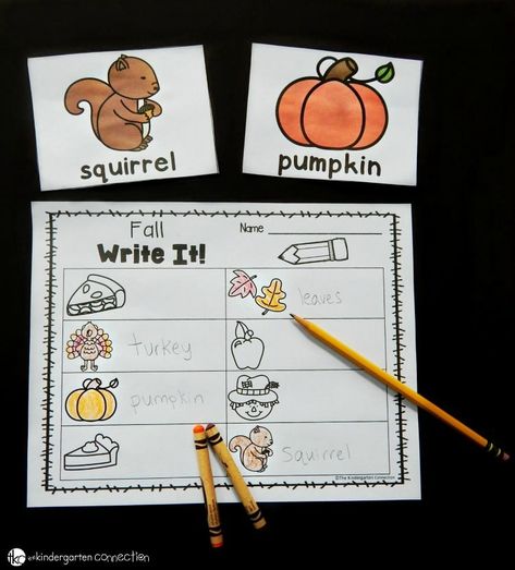 These fall writing centers for Kindergarten are perfect for early writers to practice labeling, building vocabulary, sentence writing, and more! Writing Centers For Kindergarten, Daily 5 Kindergarten, Fall Writing Activities, October Themes, Fall Kindergarten Activities, Thanksgiving Activities For Kindergarten, Writing Center Kindergarten, Building Vocabulary, Centers For Kindergarten