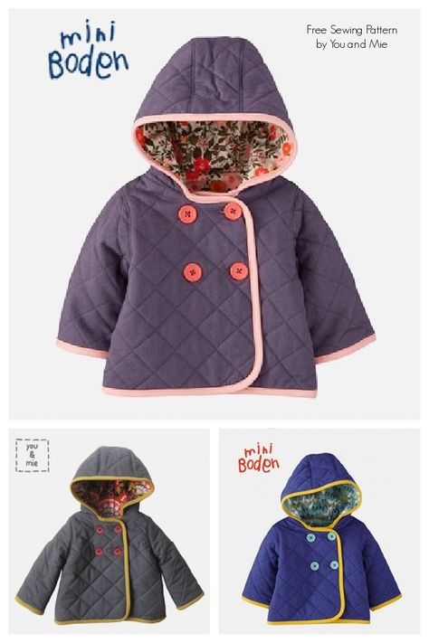 Hooded Mini Boden Quilted Jacket Free Sewing Tutorial | Fabric Art DIY Quilted Jacket Pattern Free, Kids Coat Pattern, Kids Quilted Jacket, Quilted Jacket Outfit, Fabric Art Diy, Quilted Jacket Pattern, Baby Jackets Pattern, Toddler Sewing Patterns, Beautiful Sewing