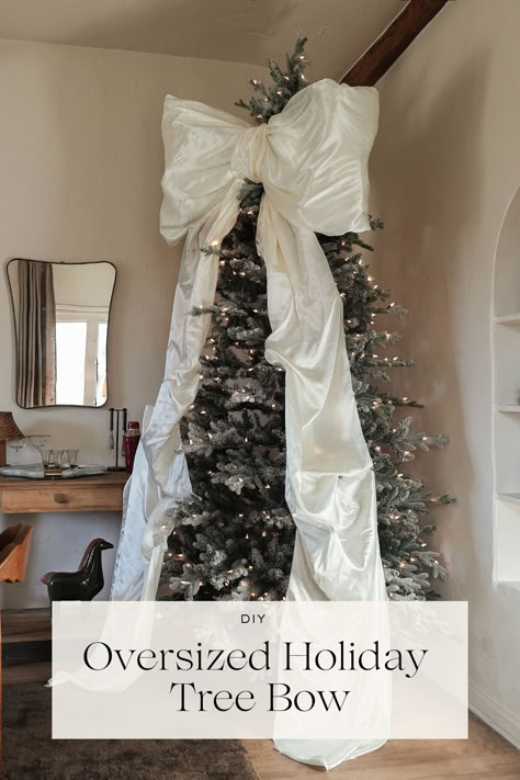 Oversized Bow Tree Topper, Diy Large Christmas Tree Bow, Diy Giant Bow Tree Topper, Huge Bow Christmas Tree, Oversized Bow Christmas Tree, Large Bow On Christmas Tree, Diy Big Bow For Christmas Tree, Large Bow Tree Topper Diy, How To Put Burlap On Christmas Tree