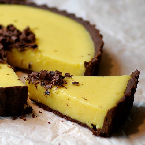 Lemon Tart with Chocolate Almond Crust Almond Crust, Chocolate Lemon, Almond Crusted, Chocolate Crust, Chocolate Almond, Lemon Tart, Sweet Pie, Lemon Desserts, Pies And Tarts