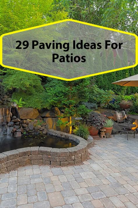 Patio Paver Ideas Layout, Stone Patios With Firepits, Stone Patio Decorating Ideas, Pavement Backyard Ideas, Patio Stones Backyard Landscaping Ideas, Landscaping Around Paver Patio, Back Patio With Pavers, Paving Stone Patio Ideas, Backyard Pavement Ideas