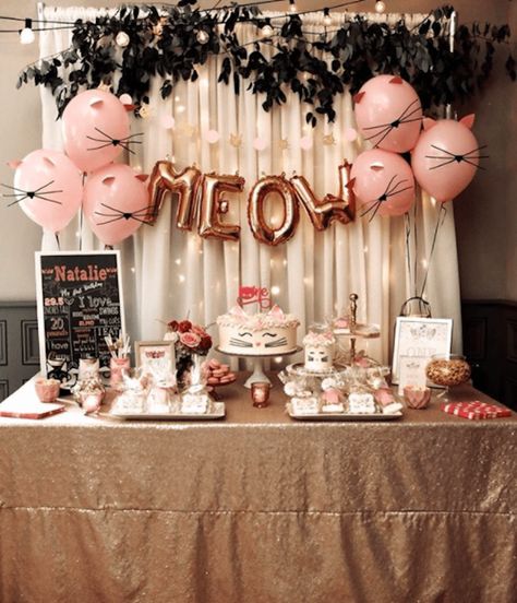 Kitten Bday Party, Cats Birthday Theme, Cats Themed Birthday Party, Cat Theme Baby Shower Ideas, Kitten Shower Ideas, Cat Theme Birthday Party Ideas, Cat Baby Shower Theme, Cat Party Decor, Cat Themed Baby Shower Ideas