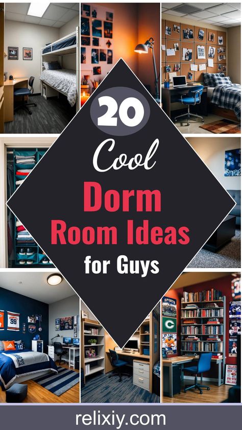 Transform your dorm! Boost study vibes and personal comfort with 20 creative ideas that blend function with style. Make your space truly yours today. Decorations For Men’s Room, Men’s Dorm Room Decor, Dorm Decor Men, Ucf Towers Dorm Room, Cool Things For Your Room Men, Bed Space Ideas Dorm Room, Men’s Dorm Ideas, Guys House Decor, Men Dorm Room Ideas