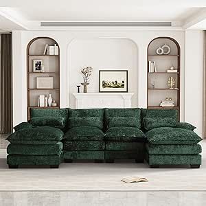 Cloud Couch Living Room, Emerald Green Living Room, Bright Sofa, U Shape Sectional, Oversized Sectional Sofa, Green Sofa Living Room, Townhouse Decor, Cloud Couch, Upholstery Sofa