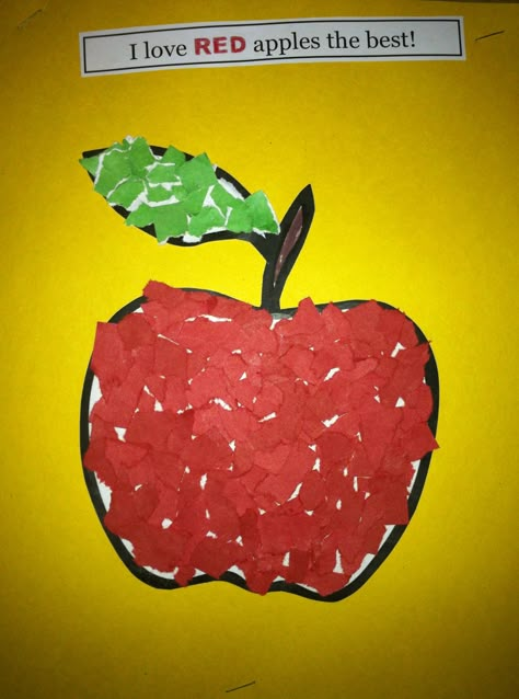 Torn paper apple art.....they love to tear paper! Torn Paper Apple Craft, Apple Tearing Craft, Paper Tearing Art Ideas, Paper Tearing Art For Kids, Red Day Activities Preschool Ideas, Paper Tear Png, Paper Tearing Art, Tear Png, Apple Collage