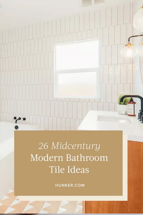 Discover 26 incredible Midcentury Modern bathroom tile ideas that will elevate your space into a stylish retreat. Find inspiration to create the ultimate bathroom oasis you've always dreamed of! Mid Century Modern Bathroom Terrazzo, Mid Century Modern Bathroom Tile Floors, Midcentury Shower Tile, Multiple Tiles Bathroom, Mid Century Modern Spa Bathroom, Small Midcentury Modern Bathroom, White Tile Colored Grout Bathroom, 1960s Inspired Bathroom, Mid Century Bathroom Tile Ideas