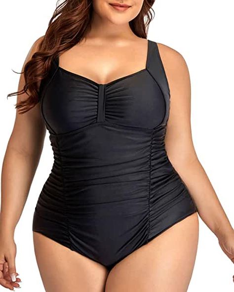 Amazon.com: Plus Size - Clothing: Women's Fashion Large Size Swimwear, Ruched Swimwear, Retro One Piece Swimsuits, Retro Bathing Suits, Ruched Swimsuit, Retro Swimwear, Plus Size One Piece, Spandex Top, Vintage Swimwear