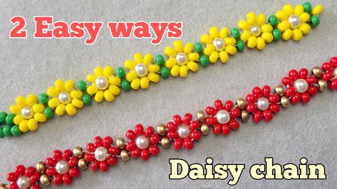 2 easy ways to make Daisy chain Flower Bracelet Diy, A Daisy Flower, Diy Jewellery Making, Seed Bead Bracelets Tutorials, Beaded Daisy, Beaded Patterns, Diy Jewelry Making Tutorials, Beaded Necklace Tutorial, Beaded Flowers Patterns