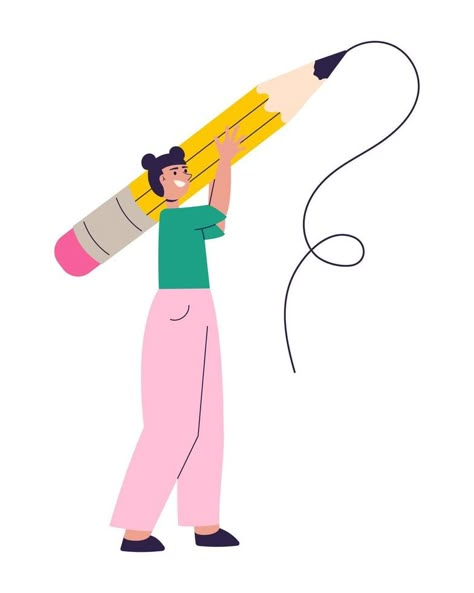 Female student holding big pencil vector illustration Pencil Vector Illustration, Scholarship Illustration, Office Illustration Design, Teacher And Student Illustration, Pencil Graphic Design, Author Illustration, Students Illustration, Gym Illustration, Cartoon Network Viejo