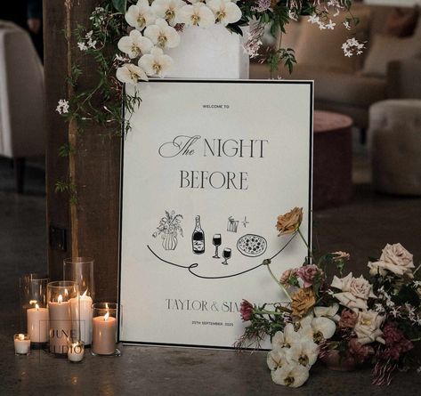 To The Night Before Wedding Welcome Sign Digital Template Editable Welcome Sign for Rehearsal Dinner Welcome Board Printable DIY Welcome Poster Modern Engagement Welcome Sign Adult Birthday  - The listing is for Hand drawn Wedding Rehearsal Dinner Welcome Sign Template in Eleanor Old Money Collection. Impress your guest and bring your event to the next level with this unique welcome sign. This sign is suitable for a wide range of event from rehearsal dinner, engagement dinner to birthday party, Modern Welcome Table Wedding, 21st Night Of September Wedding, Wedding Welcome Sign With Candles, Welcome Sign Rehearsal Dinner, Rehearsal Dinner Vibes, Welcome To The Night Before Sign, The Night Before, The Night Before Rehearsal Dinner Sign, Unique Welcome Signs Wedding