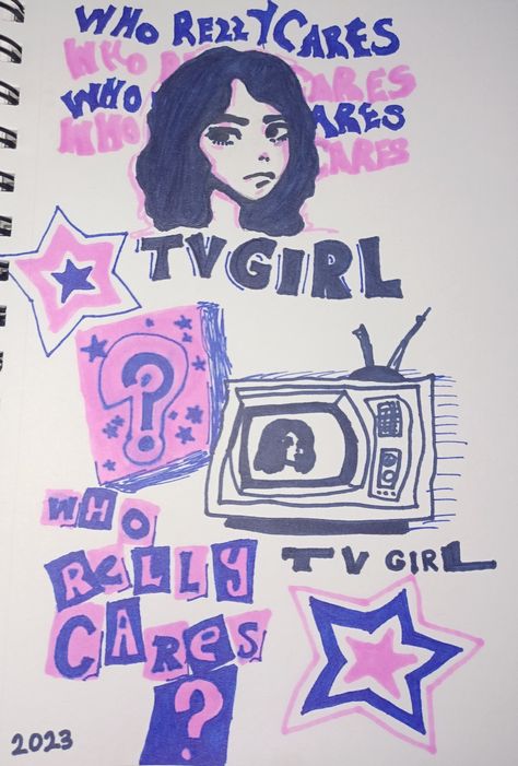 Tvgirlband Poster, Tv Girl Art Ideas, Tv Girl Painting Ideas, Tv Girl Pixel Art, Tv Girl Drawing Ideas, Tv Girl Sketch, Loving Machine Tv Girl, Tv Girl Animes, Tv Girl Sticker