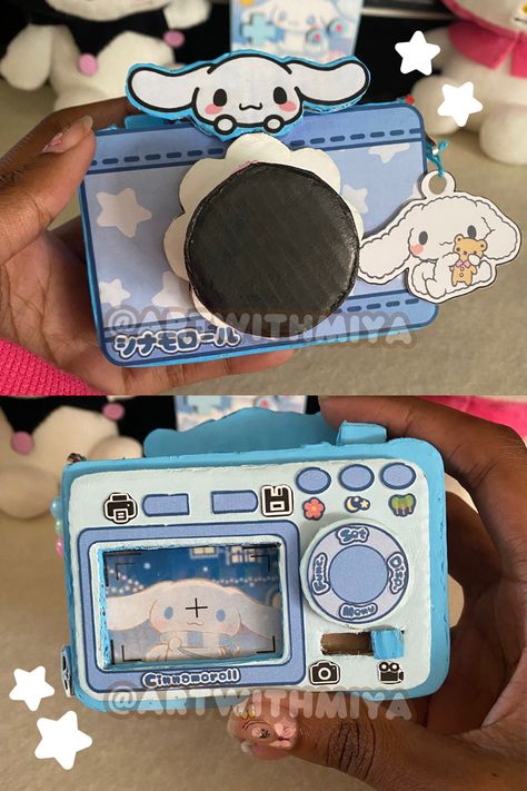 Projects With Cardboard, Cinnamoroll Crafts Printable, Sanrio Crafts Printable, Sanrio Diy Crafts Paper, Cinnamoroll Diy Crafts, Fun Cardboard Crafts, Hello Kitty Cardboard Flip Phone, Sanrio Paper Camera Craft, Camera Paper Craft