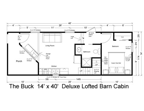 40x16 Shed House Plans, 14x40 Shed House Floor Plans, 14x40 Shed House, 14x40 Cabin Floor Plans, Shed To House, Lofted Barn Cabin, Shed Floor Plans, Shed House Plans, Small Cabin Plans