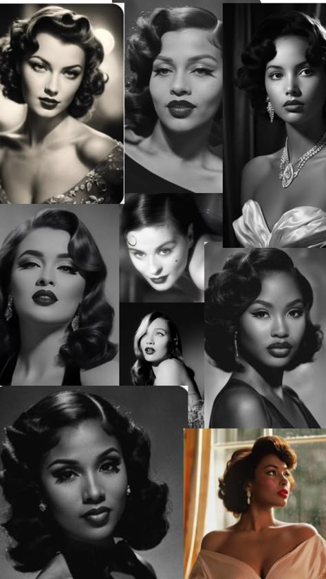 vision board Real 50s Photos, Old Hollywood Black Women Aesthetic, 1950 Photoshoot Ideas, Vintage Glam Black Women, Vintage 50s Photoshoot, 1950s Inspired Photoshoot, Vintage Black Hollywood Glamour, Black Hollywood Glamour Photoshoot, 50s Aesthetic Black Women