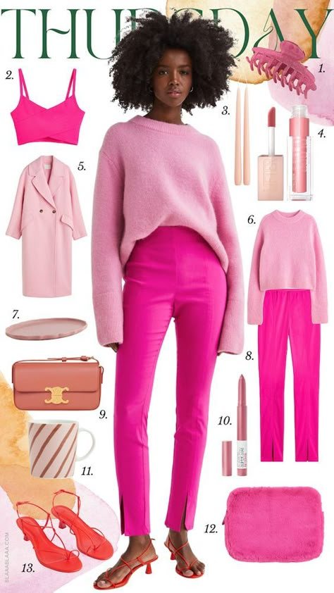 Questioning Reality, Pink Pants Outfit, Outfits Quotes, Hot Pink Pants, Creating Outfits, Look Rose, Color Coordination, Clear Spring, Color Blocking Outfits