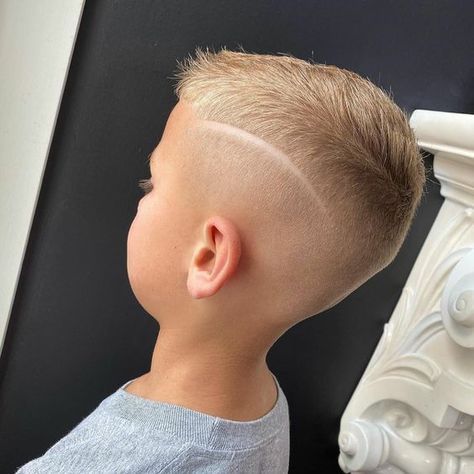 Boys Short Haircut Kids Fade With Line, Boys Drop Fade Haircut, Boys Short Haircut Kids Fade Hard Part, Fade With Lines On Side, Super Short Boys Haircut, Kids Barber Haircut, Trending Boys Haircuts Short, Little Boy Haircut With Design, Boys Haircut Lines On Side