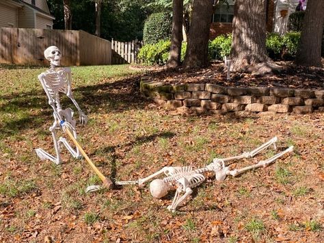 Skeleton Displays For Halloween, Campsite Halloween, Posing Skeletons, Skeleton Decorations Outdoor, Skeleton Displays, Halloween Yard Ideas, Skeleton Halloween Decorations, Starvin Marvin, Outdoor Skeleton