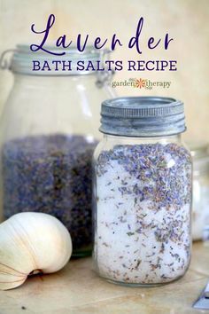 Homemade Bath Salts Recipe, Bath Salts Recipe, Bath Salts Diy, Lavender Bath Salts, Vintage Mason Jars, Lavender Bath, No Salt Recipes, Mason Jar Crafts Diy, Homemade Bath Products