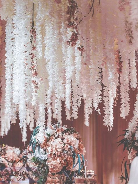 Spring Flower Garland, Delicate Wedding Decor, Fairycore Wedding Decor, Fairytail Wedding Decorations, Woodland Fairy Wedding Decor, Flowers Hanging From Ceiling Wedding, Birthday Flower Decorations, Hanging Wisteria Wedding, Flowers From Ceiling