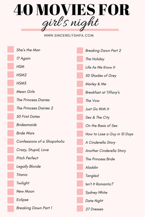 Movie List For Couples, Good Movies For Teen Girls, Movies Must Watch List, Movie Night Netflix Film, Birthday Movies To Watch, Netflix Movies For Sleepovers, Netflix Movie Marathon List, Girl Movie Night Ideas, Girly Movies List