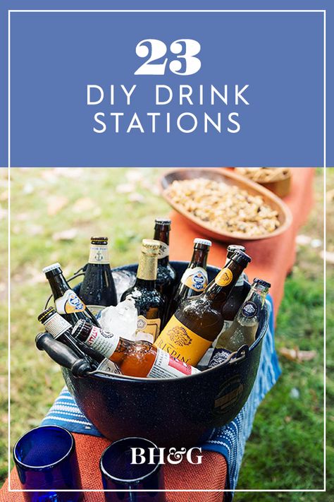 This is as easy as it gets! Please the beer-lovers in your life with an icy bucket of chilled craft brews. Or, try mixing up a festive beer cocktail. #party #partyideas #drinkstation #cocktailstation #bhg Engagement Party Beer Cooler, Keeping Drinks Cold At A Party, Party Cooler Ideas, Cocktail Bucket Ideas, Beverage Tub Ideas, Ice Bucket Ideas, Ice Bucket Ideas Drink Stations, Beer Cooler Ideas, Beer Tub