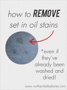 How to remove set in oil stains - La La Lisette #cleaning #stains #oilstain #diy Makanan Rendah Kalori, Remove Oil Stains, Cleaning Tips Tricks, Cleaning Stuff, Grease Stains, Laundry Tips, Cleaning Tricks, Stain Removal, Household Cleaning Tips