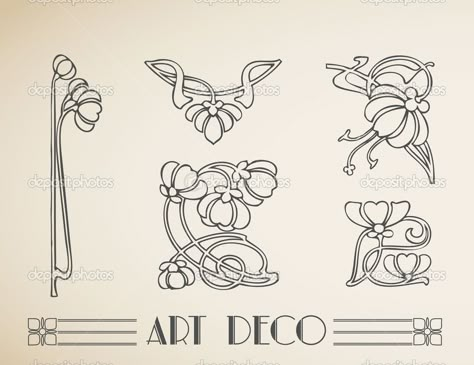 Art Deco Desen, Fiori Art Deco, Fleurs Art Nouveau, Arte Art Deco, Art Deco Tattoo, Art Deco Flowers, Motifs Art Nouveau, Illustration Art Nouveau, Art Deco Flower