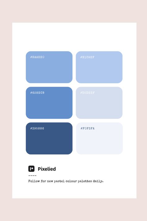 This blue pastel color palette transitions from soft, airy light blues to deeper, more vibrant shades. These cool tones evoke a sense of calm and serenity, perfect for creating tranquil and elegant designs in illustration, branding, typography, and web UI. Calm Color Combinations, Pastel Blue Hex Code Palette, Cool Tone Color Palette Colour Schemes, Light Blue Combination Color, Blue Hex Color Palette, Calm Blue Color Palette, Soft Blue Palette, Pastel Blue Colour Palette, Light Blue Branding Design