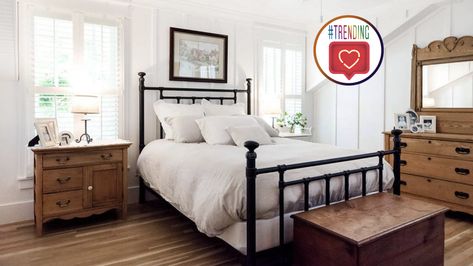 Winter might be over, but that doesn’t mean you shouldn't still give your nest a little love. We scoured Instagram for these five top-rated bedroom looks. Craftsman Bedroom Ideas, Craftsman Style Bedroom, Craftsman Remodel, Bedroom Looks, Iron Furniture Design, Wrought Iron Bed, Beautiful Bedroom Designs, Craftsman Interior, Wrought Iron Furniture