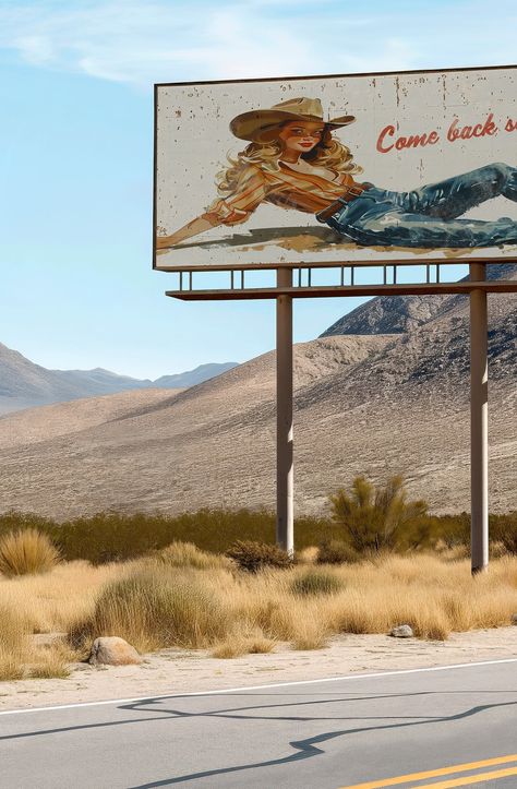 Billboard Cowgirl: Come Back Soon / Vintage Advertisement Wall Art, Aesthetic Pink Decor, Western Retro Art, Coastal Travel Art - Etsy Pink Mexico Aesthetic, Desert Western Aesthetic, Vintage Coastal Cowgirl, Beachy Western Aesthetic, Western Posters Vintage, Australian Country Aesthetic, Country Beach Aesthetic, Turquoise Aesthetic Western, Marfa Aesthetic