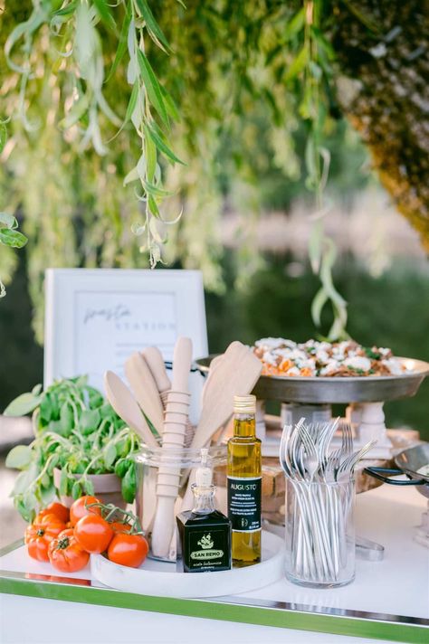 Food Stations are becoming a more popular item on wedding menus. Save this pasta food station by White Table Catering, a Vancouver wedding caterer as inspiration for your wedding menu and wedding meal! Wedding Pasta Station, Pasta Bar Ideas Buffet Wedding, Pasta Station Ideas, Pasta Station Wedding, Wedding Pasta, Pasta Station, Taco Station, Rustic Pizza, Wedding Food Table