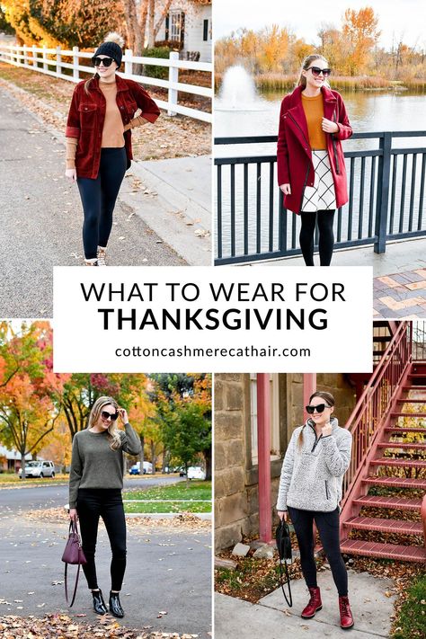 If you are looking for Thanksgiving outfits that are festive, stylish, and comfortable, you’ve come to the right place! Here's your guide on what to wear for Thanksgiving, featuring a round up of 18 casual and comfortable Thanksgiving outfit ideas for women! Petite Thanksgiving Outfit, What To Wear For Thanksgiving Dinner, Casual Thanksgiving Outfits Women, Thanksgiving Casual Outfit, Thanksgiving Outfits Women Casual, Thanksgiving Outfit Women Casual, What To Wear For Thanksgiving, Fall Color Combinations, Thanksgiving Outfit Ideas For Women