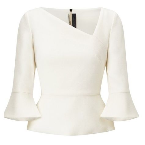 Roland Mouret Rudyard Top ($655) ❤ liked on Polyvore featuring tops, roland mouret, long-sleeve, white, white peplum top, peplum tops, asymmetrical neckline top and white top White Bell Sleeve Top, Bell Sleeve Tops, White Peplum Top, Long Sleeve Peplum Top, White Peplum Tops, African Print Tops, Peplum Tops, White Peplum, White Long Sleeve Top