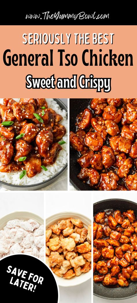 Bring your favorite takeout home with this easy General Tso's Chicken recipe! Juicy chicken in a deliciously sticky sauce – a guaranteed family favorite. #HomemadeChineseFood #EasyChickenRecipe #WeeknightDinner #GeneralTsoChicken #SweetAndSpicy General Tso Chicken And Fried Rice, Sweet Chinese Chicken, Sweet General Tso Chicken, General Tso Chicken Crispy, Tso Chicken Recipe Easy, How To Make General Tso Chicken, Homemade Chinese Takeout Recipes, General Tso’s Chicken Recipe, Chicken General Tao Recipe