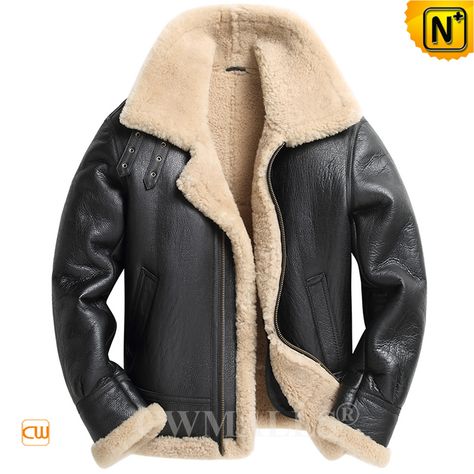 CWMALLS sheepskin bomber crafted from premium natural sheepskin with soft plush shearling interior. Plush shearling continues throughout the body, the arms that provides combat-strength insulation from the elements for a cozy winter. This rugged sheepskin jacket delivers unbeatable function and enduring style, fashioned with two buckled straps at the shearling collar, a sturdy zip-front closure, two side hand pockets, exposed shearling cuffs / hem, long sleeve, adjustable waist tabs. Mens Shearling Coat, Aviator Leather Jacket, Mens Fur Coat, Pilot Jacket, Mens Fur, Sheepskin Jacket, Lambskin Leather Jacket, Sheepskin Coat, Real Leather Jacket