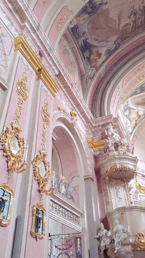 vintage , pink , gold , architecture , Church Architecture Baroque, Istoria Artei, Baroque Architecture, Princess Aesthetic, Photo Wall Collage, Aesthetic Pastel Wallpaper, Pastel Wallpaper, Vintage Rose, Beautiful Architecture